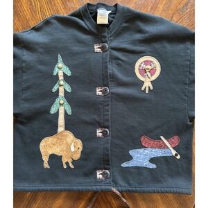 Vintage Jerzees Southwestern Appliqué Jacket Sweatshirt XL Folk Art